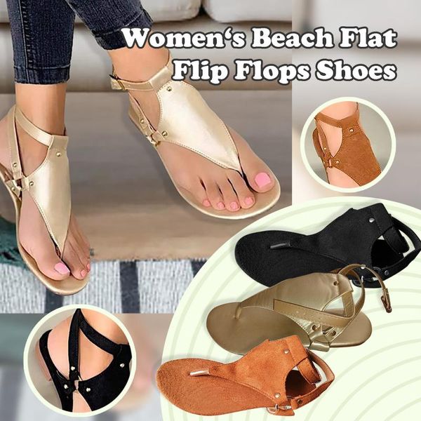 

women flat sandals open toe ladies beach buckle strap flip flops shoes slippers solid color plus size summer sandalias, Black