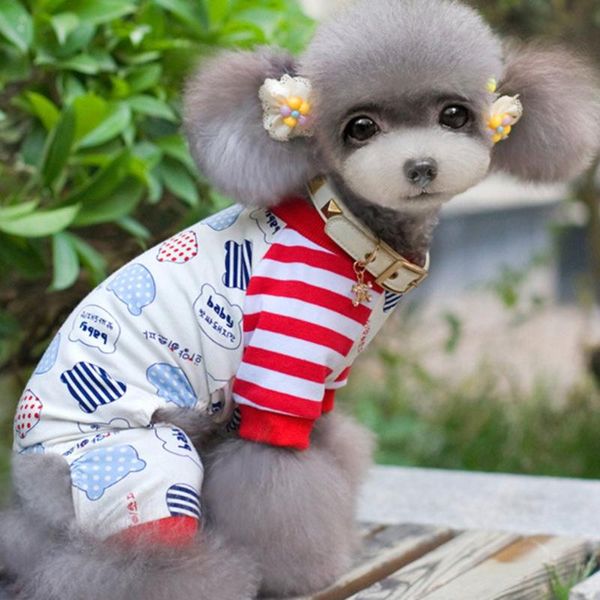 

dog apparel cute striped four-legged clothing cotton pet pocket pajamas cat teddy clothes autumn and winter