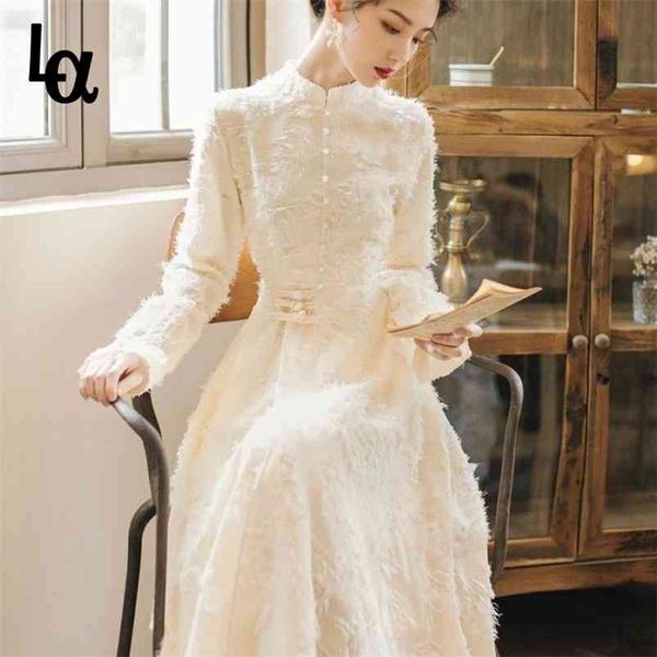 

girl vintage improved cheongsam dress autumn winter fairy chinese style long lady elegant party 210519, Black;gray