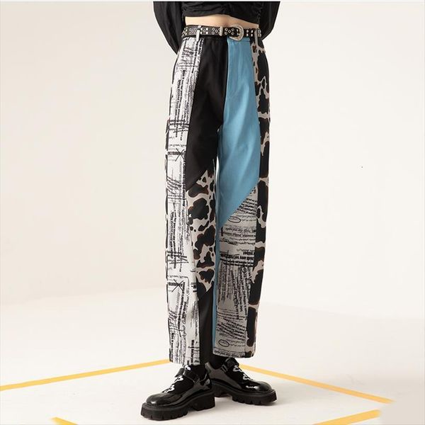 

lanmrem printed high waist straight women capri jeans spring and autumn full length street wear girls pants wo18302m, Black;white