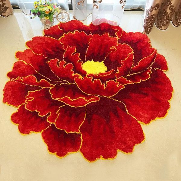 

creative 3d peony flower carpet bedroom livingroom round rugs bed soft parlor rug anti-slip hallway chair kids door mat carpets