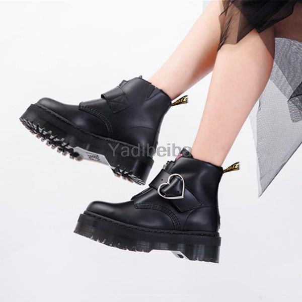 

boots motocycle women genuine leather ankle short ladies platform shoes british style women's punk lolita lady, Black