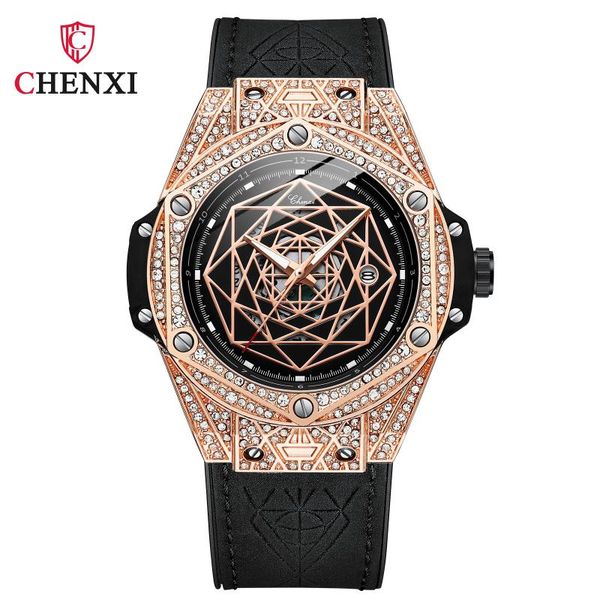 

wristwatches luxury rose gold black leather watches for men business casual mens watch the most suitable gift male rhinestone case, Slivery;brown