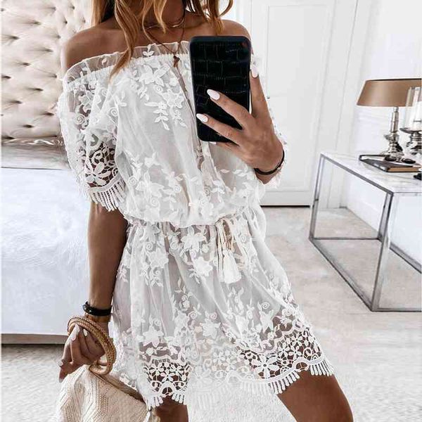 

tube white summer fashion womens dress double layer backless mesh elegant lace lady casual robe korean, Black;gray