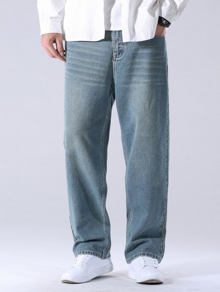 

men cat whisker washed wide leg jeans 118j#, Blue