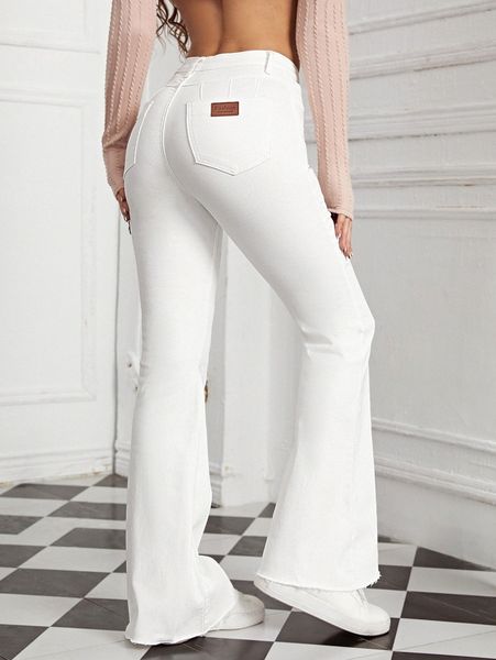 

patched detail flare leg jeans d2qq#, Blue