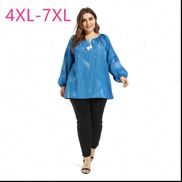 

spring autumn plus size women blouses large casual loose long sleeve blue thin denim shirt 4xl 5xl 6xl 7xl, White