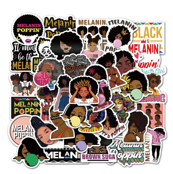 

50 pcs inspirational girl melaninpoppin graffiti waterproof skateboard travel suitcase phone lapluggage stickers cute kids