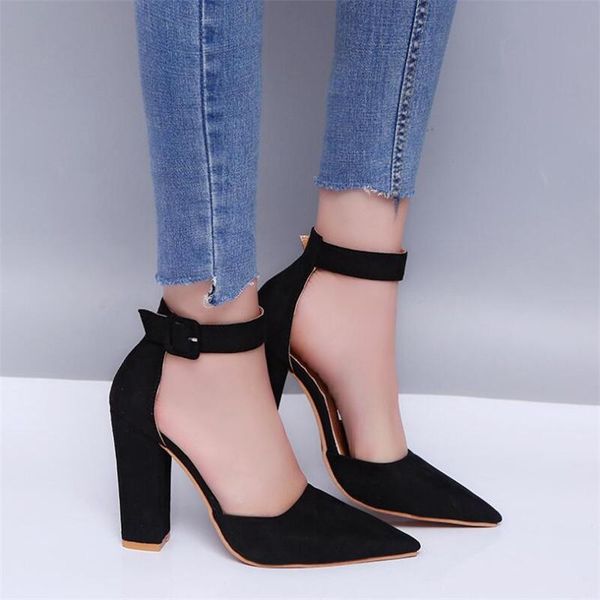 

dress shoes 2021 women pumps fashion party wedding super square high heel pointed toe red wine ladies size 34-43, Black