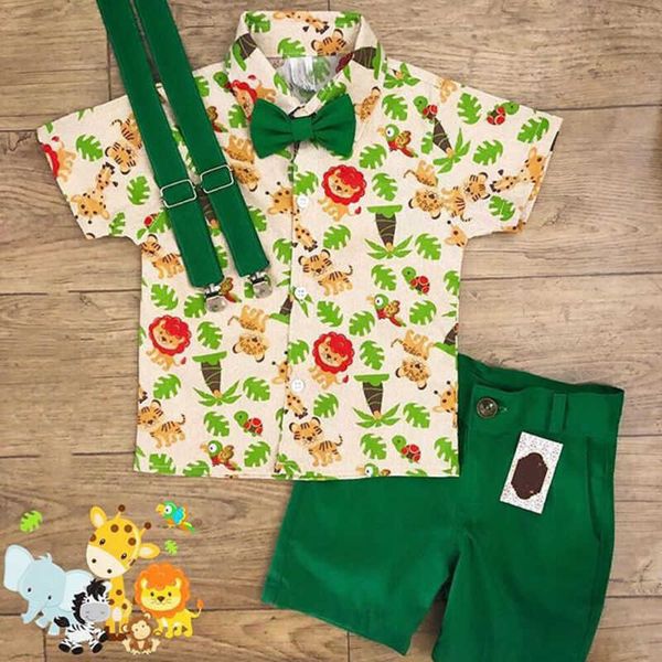 

2pcs toddler kids baby boy gentleman formal suit lions tee shirt short pants costume children clothing, White