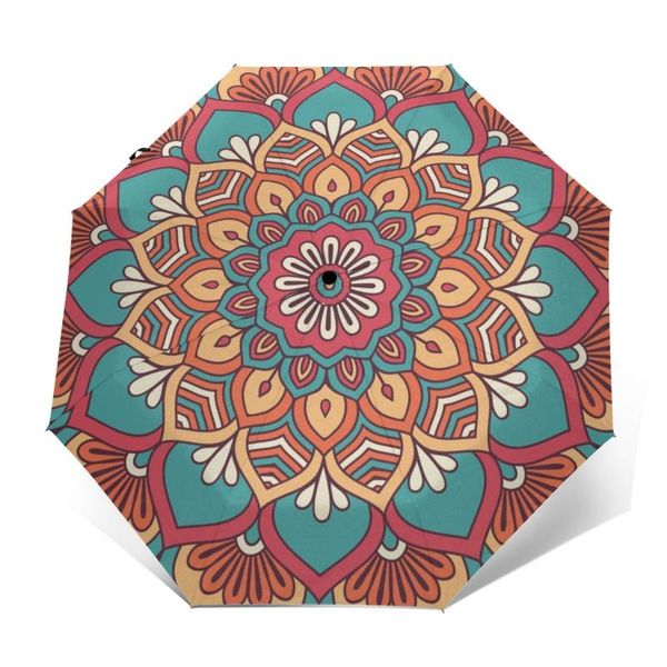 

umbrellas automatic umbrella mandala lotus three-fold women men rain