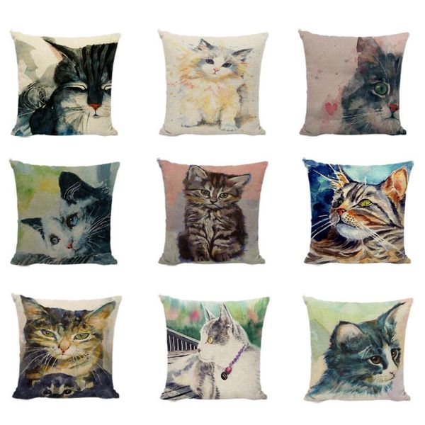 

colorful oil painting cat cushion covers creative doodle heart printed home decor car trip lumbar support throw pillow case cushion/decorati