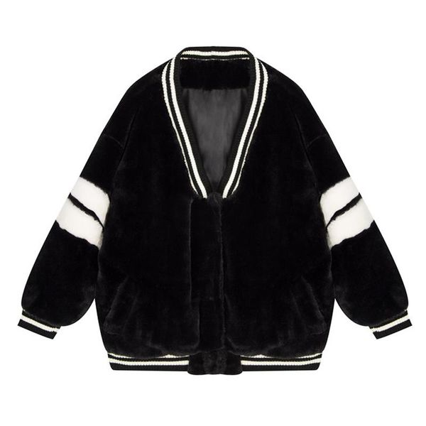 

women's sweaters perhaps u women long black and white v neck faux fur sweater loose high street cardigan m0067, White;black