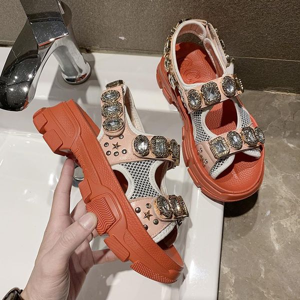 

sandals 2021 summer women designers gladiator sandal hook loop woman casual shoes beach open toe rhinestone sandala thick women's, Black