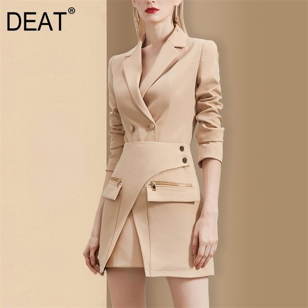 

[deat] patchwork solid suit v-neck double breasted women irregular design half skirt two piece set spring and autumn gx1081 211019, White;black