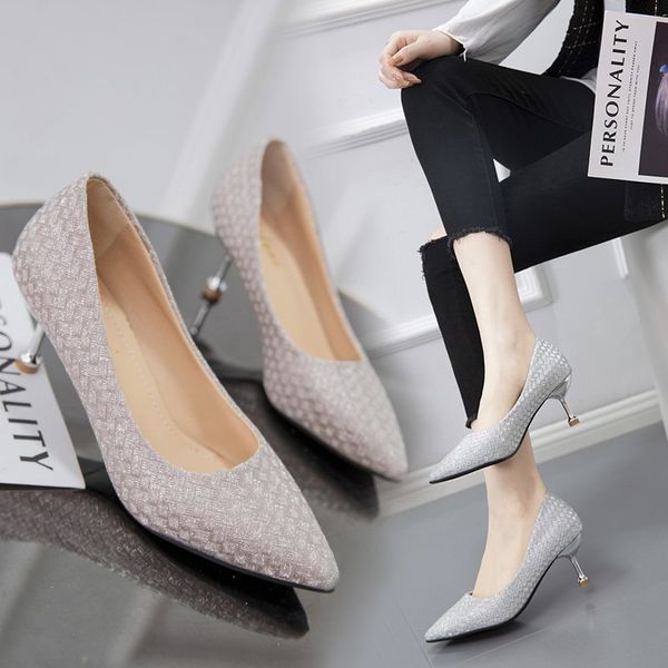 

sandals spring women's shoes woman high heels pointed toe glitter pumps female brides wedding thin 7ow9, Black