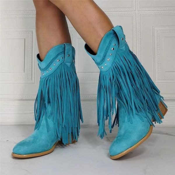 

british style mid calf femme autumn winter genuine leather plush fringe boots for woman height increasing 2021 cowboy botas, Black