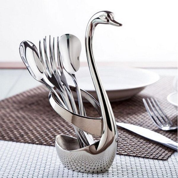 

packaging dinner service 2021 fashion designe tableware stainless steel set silver swan modeling