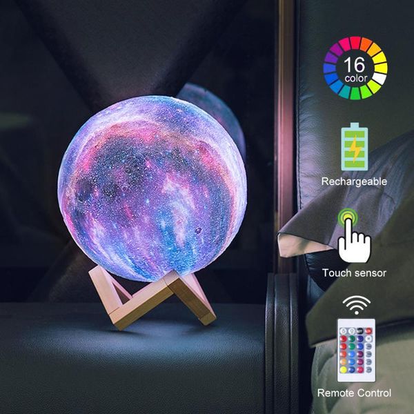 

night lights 3d printing moon lamp touch and remote control 16 color changing galaxy for home decor led light as kids gifts