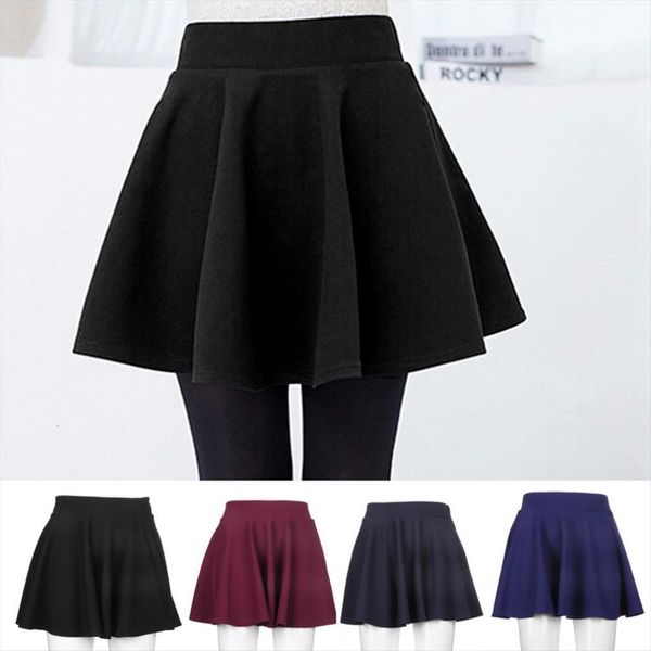 

latest high waist pleated women skirt black mini korean short skater womens clothing bottoms plain flared