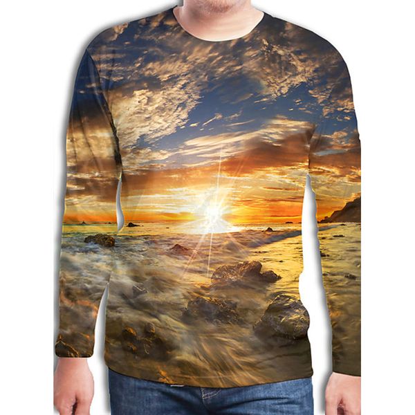 

sky mountain forest 3d printing t-shirt visual impact party street style round neck long sleeve graphic optical illusion plus size printed d, White;black