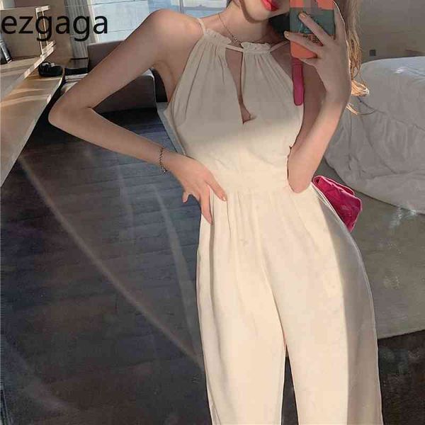 

ezgaga rompers womens jumpsuit spring summer korean all-match halter sleeveless loose casual jumpsuit clubwear elegant 210430, Black;white