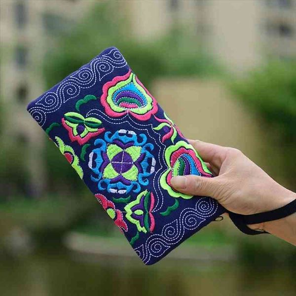 

women vintage ethnic floral embroidered coin clutch long wallet purse card holder handbags daily standard walle, Red;black