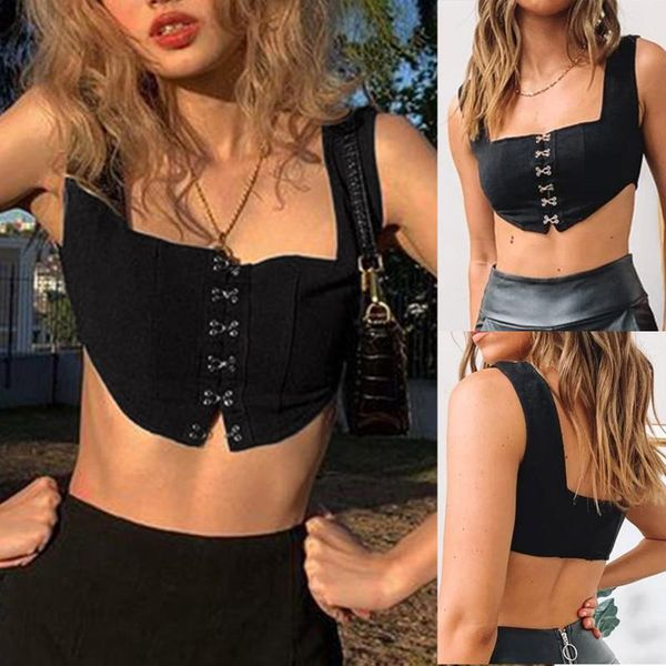 

ladies fashion personality front button sleeveless camisole deduction vest tank casual blouse women's tanks & camis, White