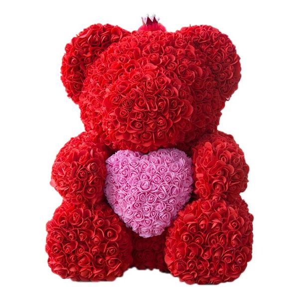 

decorative flowers & wreaths 25cm teddy bear with crown in gift box of roses artificial flower year gifts for women valentines red