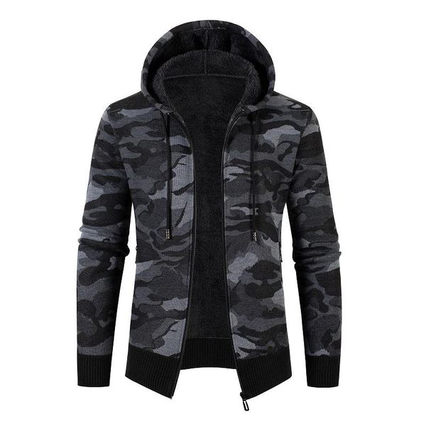

men's sweaters jackets winter thick sweatercoat men sweater fleece mens hooded cardigan warm knit coats fashion camouflage, White;black