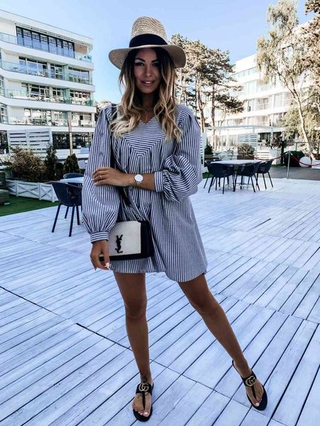 

charming dresses 2021 fashion striped long sleeve, Black;gray