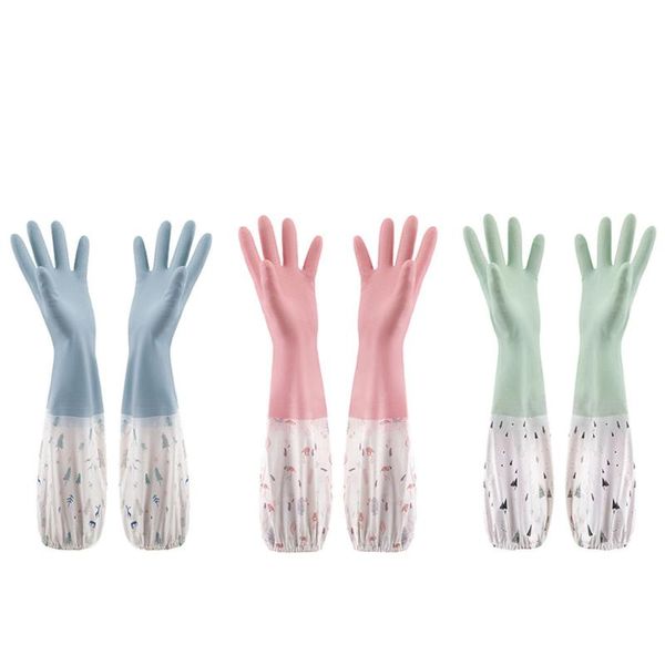 

pair cleaning gloves dishwashing cotton flock liner, non-slip household for gardening, laundry, waterproof disposable