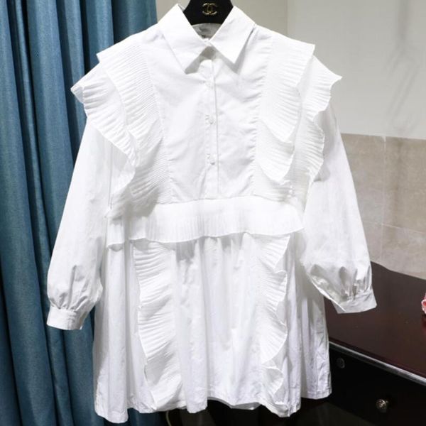 

women's blouses & shirts [ewq] spring autumn turn-down collar patchwork ruffles women white shirt korea style plus size blouse qz9591