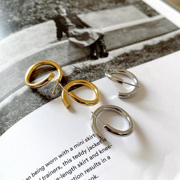 

stud real. authentic 925 sterling silver glossy geometric twisted wave big circke shape earrings jewelry tle2192, Golden;silver