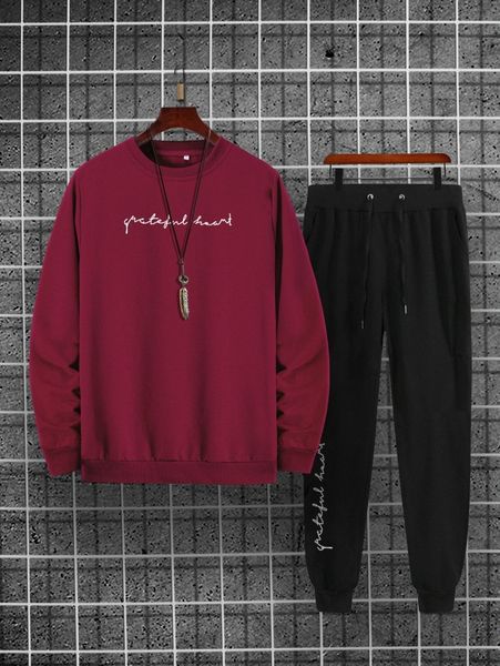 

men letter graphic pullover & drawstring waist sweatpants y0gp#, Gray