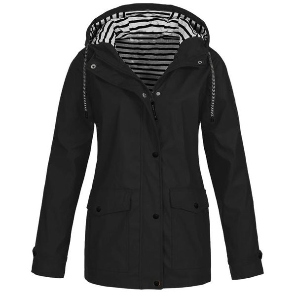 

women's jackets women solid rain jacket outdoor plus size waterproof hooded zipper raincoat windproof winter warm outwear overcoat, Black;brown