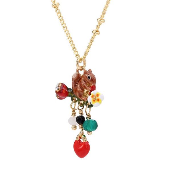 

earrings & necklace lovely squirrel berries enamel glaze ear clip jewelry set, Silver