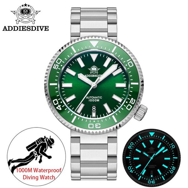 

wristwatches addiesdive men's watches nh35a sports bgw9 luminous 1000m waterproof mechanical stainless steel sapphire clock, Slivery;brown