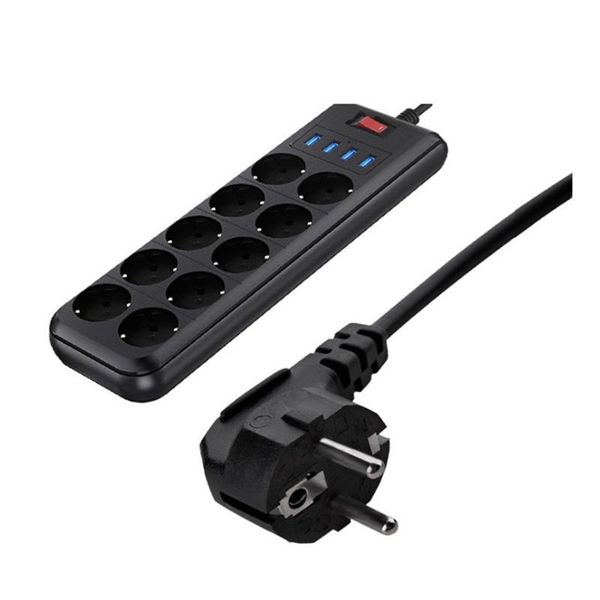 

smart power plugs electrical socket extension strip 4 usb charger adapter 6 outlet surge protection switch 10-hole, eu plug