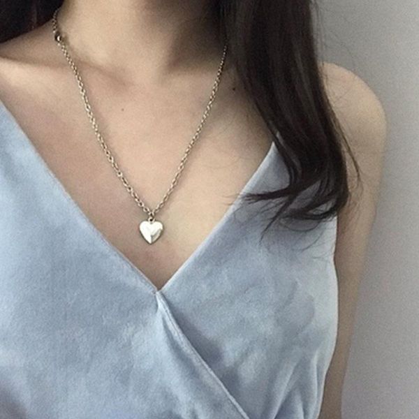 

chains heart necklace woman simple necklaces women retro fashion punk lovers party jewelry silver color clavicle chain alloy halskette