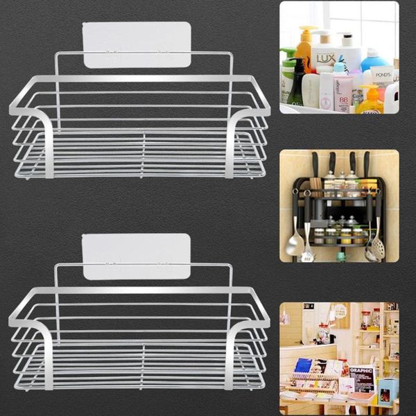 

1pc storage rack stainless steel punch durable hanging hook container shelf for kitchen bathroom shelves