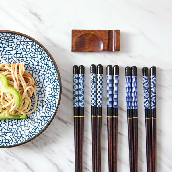 

5pairs/set handmade japanese natural wood chopsticks set kitchen wooden chopstick tableware christmas party gift for friends