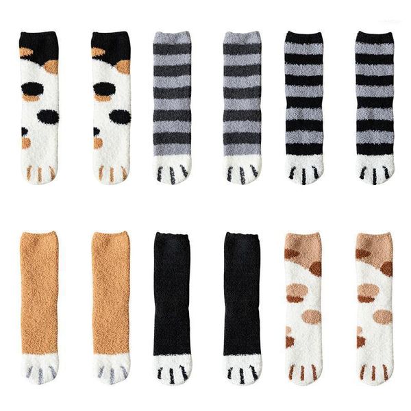 

christmas decorations 1 pair of plush coral cat fleece socks female tube autumn and winter cute thick warm sleeping floor sock sleep1