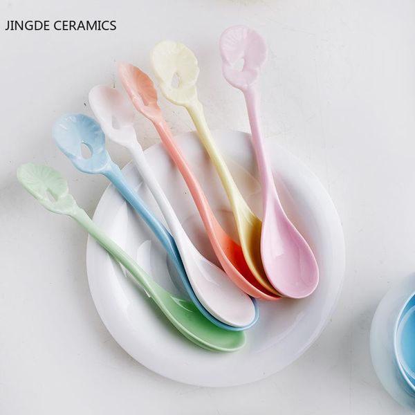 

pc european style soup spoons ceramics phnom penh long handle drink tea dessert spoon kitchen cooking supplies