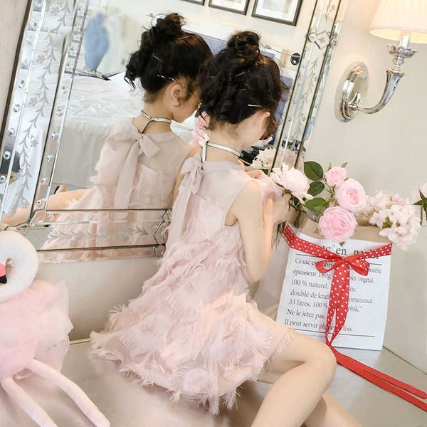 

kids dresses for girls elegant feather tassels wedding party dress princess clothing 3-12y girl's, Red;yellow