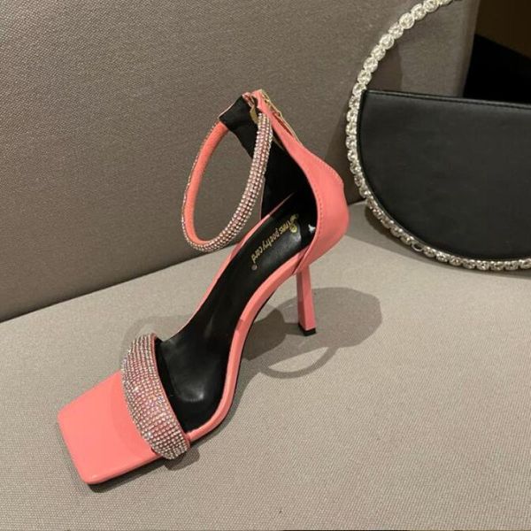 

sandals rhinestone high heels women sandasls thin heel versatile shoes, Black