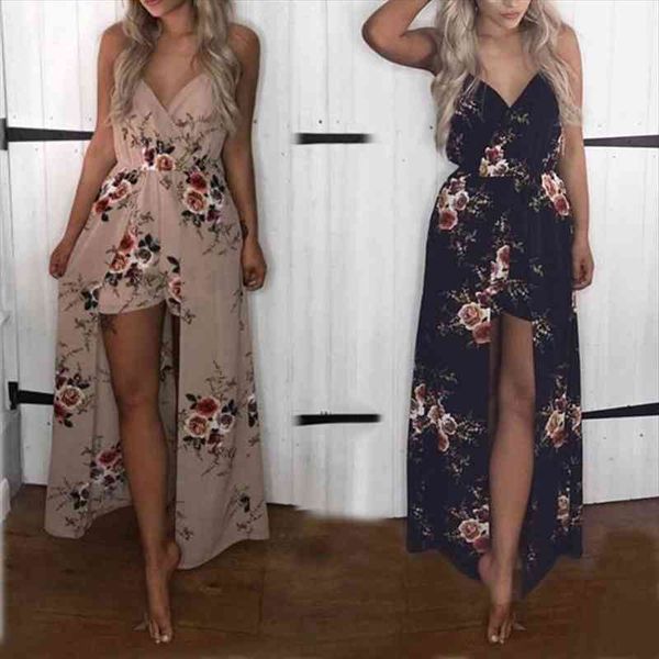 

fashion bohemia split long maxi dress womens rose printed boho beach shorts irregular hem party dresses wholesale, Black;gray