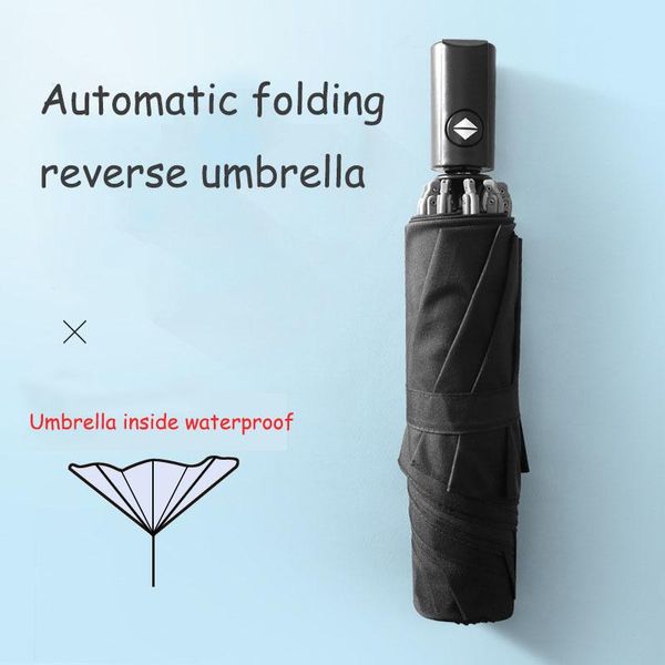 

umbrellas black umbrella fully automatic reverse waterproof windproof folding rain outdoor three fold men women opening closing