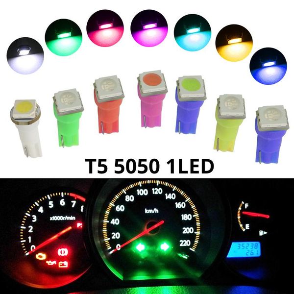

emergency lights 20pcs t5 smd led car board instrument panel lamp auto dashboard warming indicator wedge light bulb dc12v