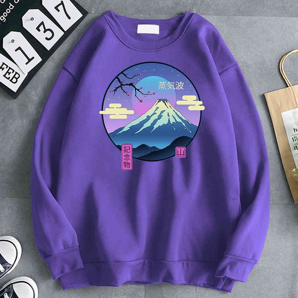 

fuji wave men's printed sweatshirt, long sved sweater, pocket, loose, round neck, hip hop sportswear, harajuku, Black